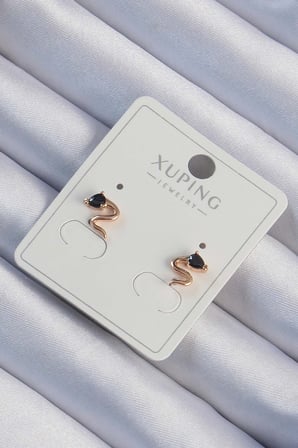 Xuping Rose Renk Siyah Zirkon Taşlı Kıvrımlı Küpe 5886
