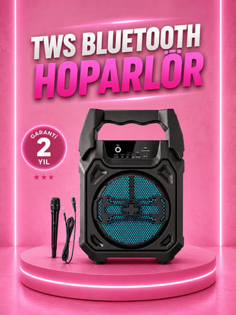 Taşınabilir 6.5” Bluetooth Hoparlör USB TF Kart Mikrofonlu Şarjlı Sistem