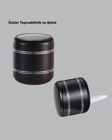 Mini Silindir Kablosuz Hoparlör Güçlü Ses 4W Bas + TWS Senkron Özellik