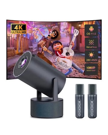 Siyah Android Sistemli Kareoke Projeksiyon 180° Döner Başlıklı