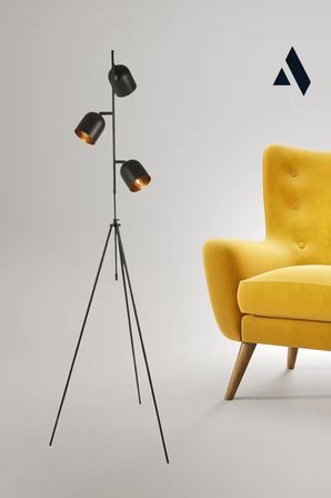 Tripod Lambader 3 Başlıklı Siyah Metal Gövde Ayarlanabilir Modern Aydınlatma | Horion