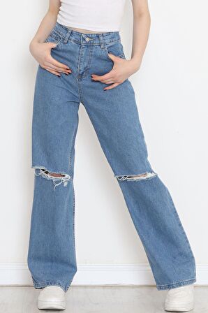 AKSU Lazer Kesim Palazzo Kot Pantolon Açıkmavi - 16666.925.