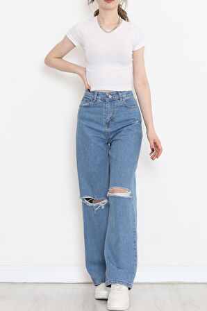 AKSU Lazer Kesim Palazzo Kot Pantolon Açıkmavi - 16666.925.