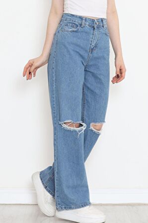 AKSU Lazer Kesim Palazzo Kot Pantolon Açıkmavi - 16666.925.