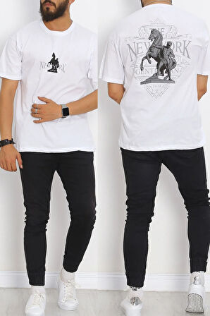 Gıronda Ön Arka Baskılı Erkek Tişört Beyaz - 20031.1567.