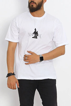 Gıronda Ön Arka Baskılı Erkek Tişört Beyaz - 20031.1567.