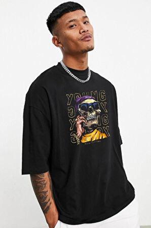 Oversize Rose Unisex Siyah T-shirt