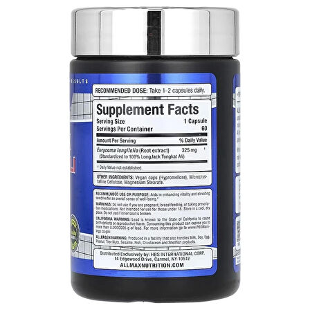 ALLMAX, Essentials, Longjack Tongkat Ali, 60 Kapsül