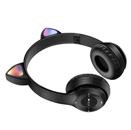 Kablosuz Bluetooth Kedi Kulaklık Rgb Led Işıklı SD Kart Ve Aux Girişli Kedi Kulak