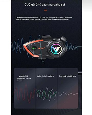 Motosiklek Kask Kulaklık Bluetooth 5.0 Işıklı Motorsiklet Interkom