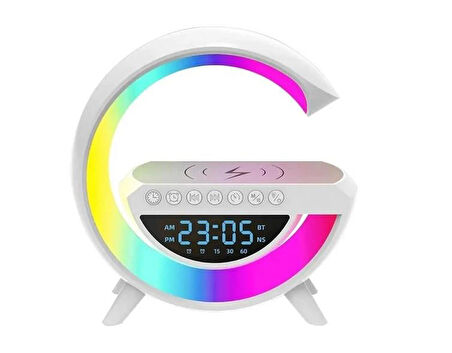 Kablosuz Şarj Istasyonu Speaker Özellikli Led Işıklı Fm Radyolu Bluetooth Speaker