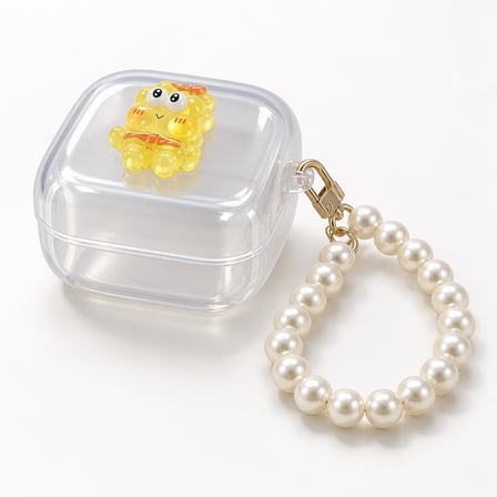 Galaxy Buds 4 Pro Uyumlu SüngerBob Figürlü İnci Boncuk Askılı Şeffaf Koruyucu Kılıf