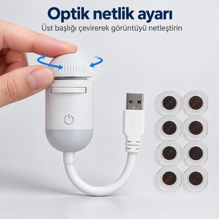 USB Projeksiyonlu Gece Lambası - 8 Görsel Lensli, Optik Netlik Ayarlı