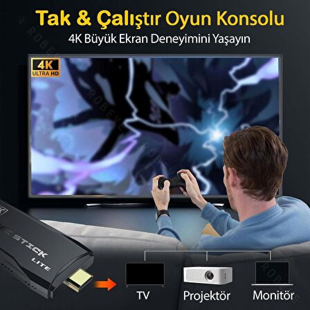 20000 Oyunlu Kablosuz Çift Kol Oyun Konsolu 4K Full HD Game Stick TV Oyun Konsolu Retro Atari