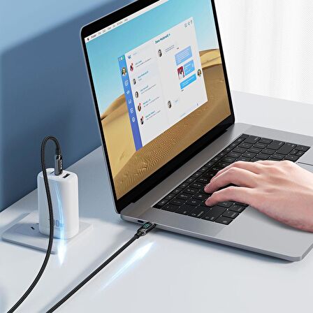 Dijital Göstergeli PD 100W Type-C to Type-C Hızlı Şarj ve Data Kablosu Örgülü Siyah