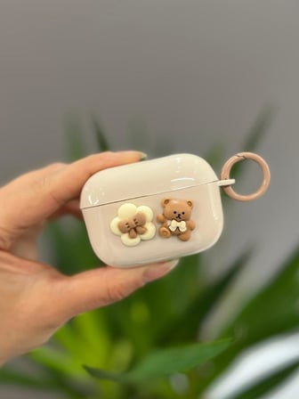 Airpods 3.Nesil Uyumlu Sevimli Ayıcıklı Koruyucu Kılıf Krem
