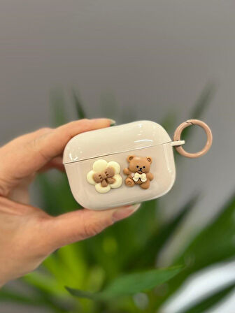 Airpods Pro Uyumlu Sevimli Ayıcıklı Kılıf Krem