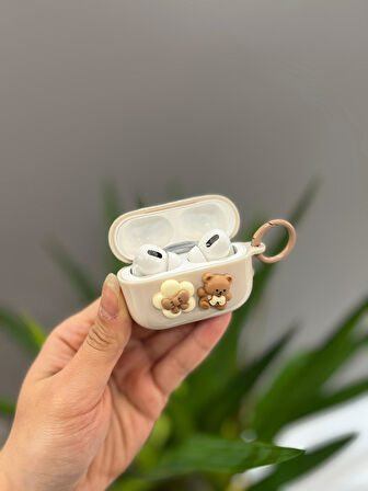 Airpods Pro Uyumlu Sevimli Ayıcıklı Kılıf Krem