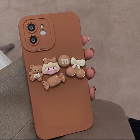 Iphone 14 Pro Max Uyumlu Sevimli Ayıcıklı Silikon Kılıf Kahverengi