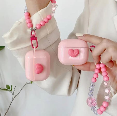 Pembe Kalpli Sevimli 2.Nesil Uyumlu Airpods Koruyucu Kılıf