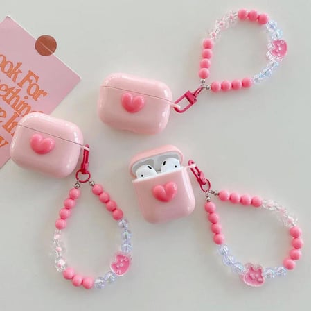 Pembe Kalpli Sevimli 2.Nesil Uyumlu Airpods Koruyucu Kılıf