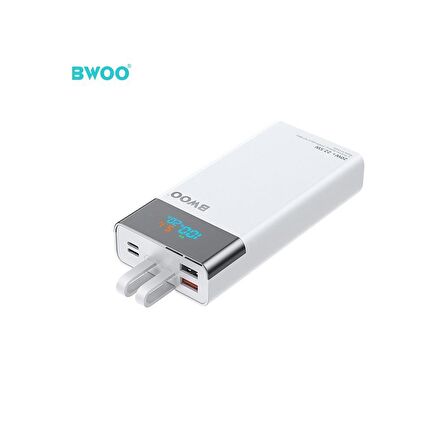 20000 mAh Göstergeli Taşınabilir Hızlı Şarj Cihazı Dahili Type-C Ve Lightning Kablolu