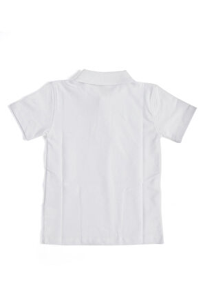 Beyaz Kısa Kol Düz Renk Yakalı 6-16 Yaş Çocuk Okul Lakos Tişört Polo Yaka T-shirt 