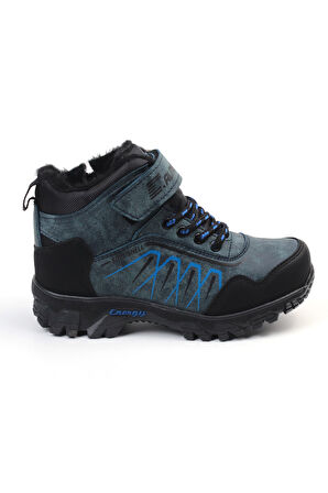 Unisex Çocuk Lacivert Siyah İçi Kürklü Kışlık Termo Taban Suya Soğuğa Dayanıklı Günlük Rahat Outdoor Bot