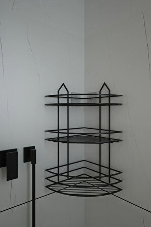 Vİdalı Siyah Banyo Köşeliği 3 Katlı Köşe Rafı Şampuanlık Düzenleyici Raf