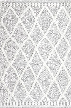 İpek Mekik Halı Almond Gri Bej Zigzag Çizgili Kilim