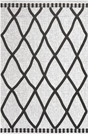 İpek Mekik Halı Almond Antrasit Gri Zigzag Çizgili Kilim