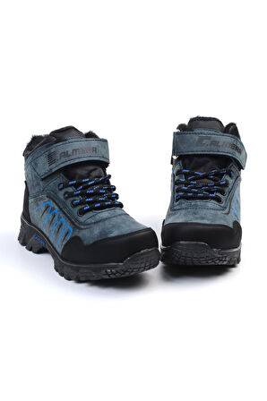 Unisex Çocuk Lacivert Siyah İçi Kürklü Kışlık Termo Taban Suya Soğuğa Dayanıklı Günlük Rahat Outdoor Bot