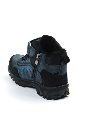Unisex Çocuk Lacivert Siyah İçi Kürklü Kışlık Termo Taban Suya Soğuğa Dayanıklı Günlük Rahat Outdoor Bot