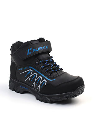 Unisex Çocuk Siyah Sax İçi Kürklü Kışlık Termo Taban Suya Soğuğa Dayanıklı Günlük Rahat Outdoor Bot