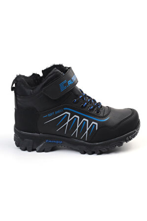 Unisex Çocuk Siyah Sax İçi Kürklü Kışlık Termo Taban Suya Soğuğa Dayanıklı Günlük Rahat Outdoor Bot