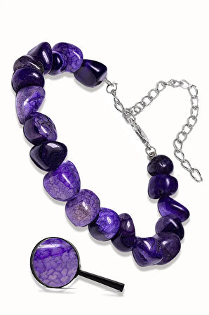 Sertifikalı Mor Akik Taşlı Doğal Taş Bileklik