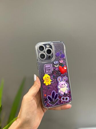 Iphone 14 Pro Max Uyumlu Sevimli Sulu Simli Tasarım Kılıf
