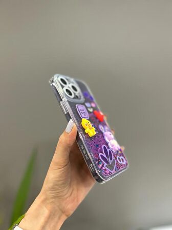 Iphone 14 Pro Max Uyumlu Sevimli Sulu Simli Tasarım Kılıf