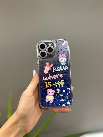 Iphone 14 Pro Max Uyumlu Sevimli Sulu Simli Tasarım Kılıf