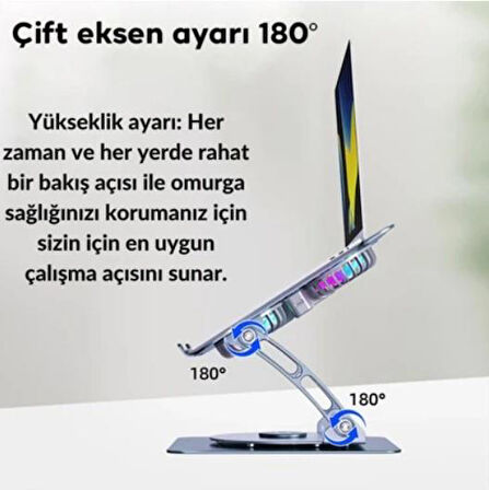 Çift Fanlı Ayarlanabilir Metal Laptop Standı (360 Derece Dönebilen)