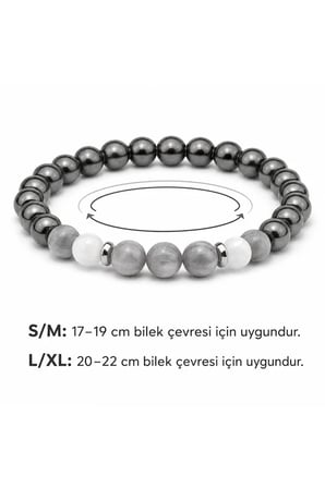 Hematit ve Ay Taşı Doğal Taş Bileklik | Gerçek Doğal Taş Unisex Kadın Erkek El Yapımı Minimal Günlük Bileklik
