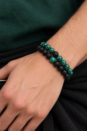 Malakit ve Mat Oniks Doğal Taş Bileklik | Gerçek Doğal Taş Unisex Kadın Erkek El Yapımı Minimal Günlük Bileklik