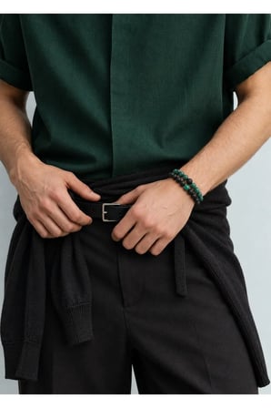 Malakit ve Mat Oniks Doğal Taş Bileklik | Gerçek Doğal Taş Unisex Kadın Erkek El Yapımı Minimal Günlük Bileklik