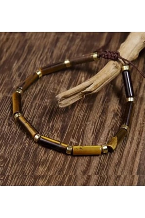 Kaplan Gözü Doğal Taş Makrome Bileklik | Ayarlanabilir Gerçek Doğal Taş Unisex Kadın Erkek El Yapımı Bileklik