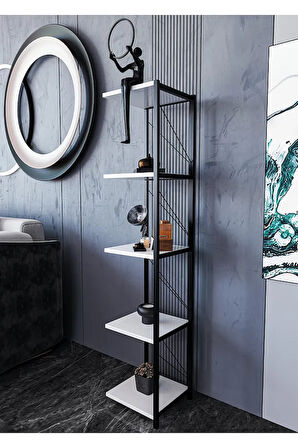  5 Raflı Metal Köşe Kitaplık Dekoratif Aksesuar Rafı Çiçeklik Salon Dekoratif Çok Amaçlı Raf