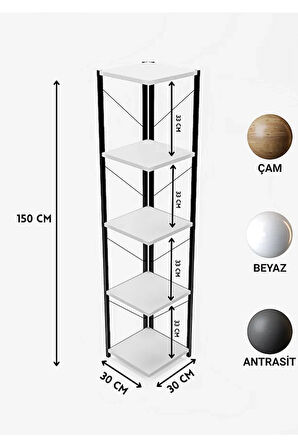  5 Raflı Metal Köşe Kitaplık Dekoratif Aksesuar Rafı Çiçeklik Salon Dekoratif Çok Amaçlı Raf