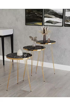 Zigon Sehpa, Beyaz Mermer Gold Tel Ayak, Gold Zigon Sehpa, 3lü Zigon Sehpa, Gold Sehpa, Altın Rengi