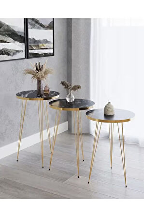 Zigon Sehpa, Beyaz Mermer Gold Tel Ayak, Gold Zigon Sehpa, 3lü Zigon Sehpa, Gold Sehpa, Altın Rengi