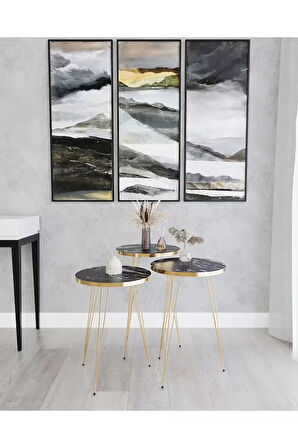 Zigon Sehpa, Beyaz Mermer Gold Tel Ayak, Gold Zigon Sehpa, 3lü Zigon Sehpa, Gold Sehpa, Altın Rengi