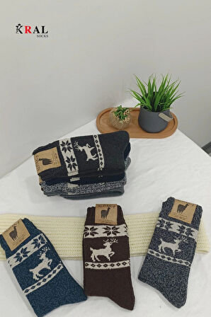 Unisex 3'lü Alpaka Yünlü Çorap Termal Kalın Yumuşak Kışlık Bot Çorabı